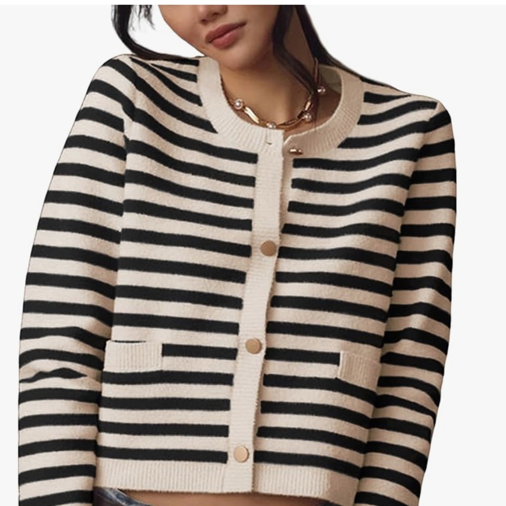 Striped Black and White Women's Cardigan